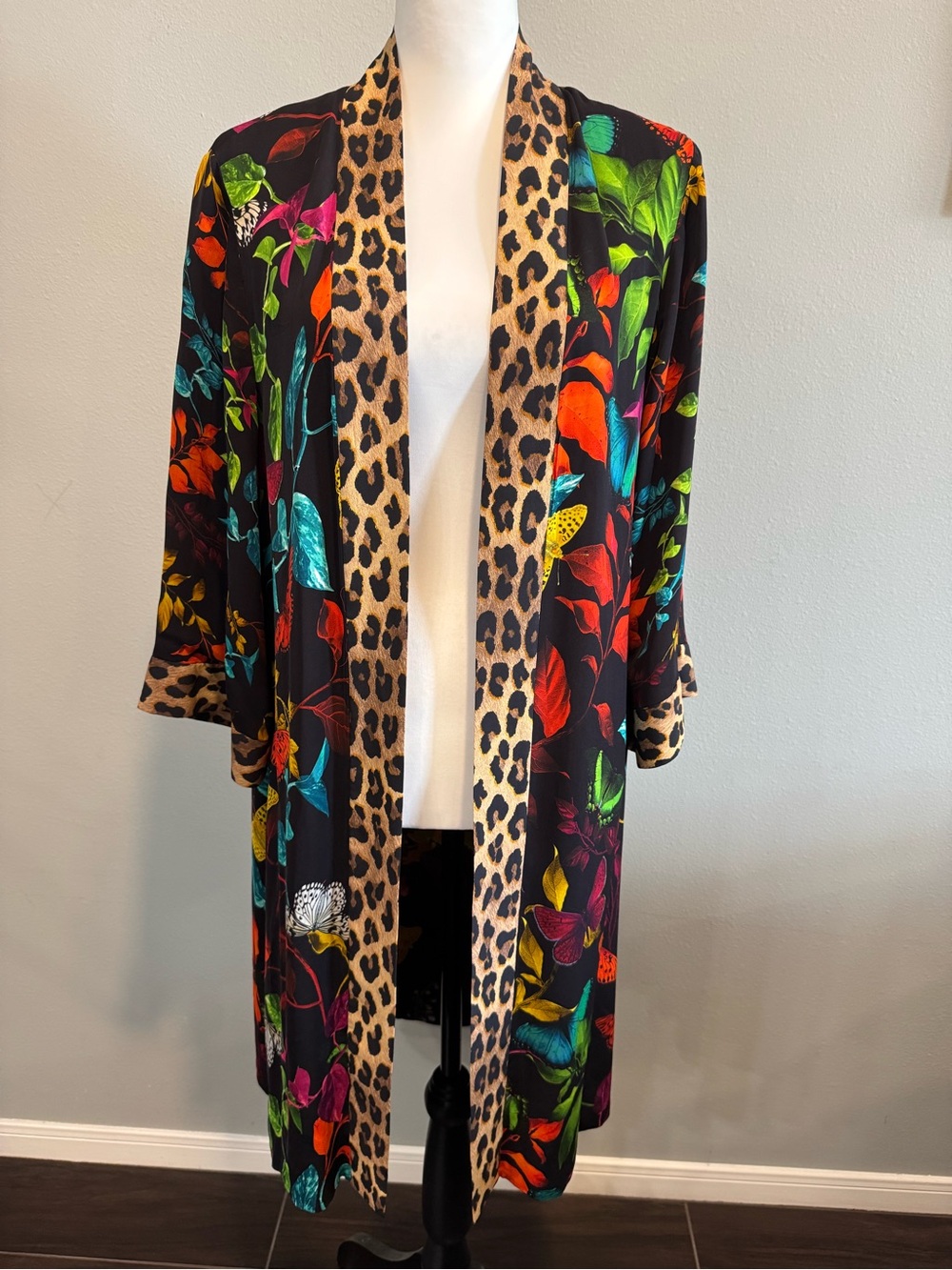 Alice Olivia Avila Reversible Kimono Floral & Leopard XS/S